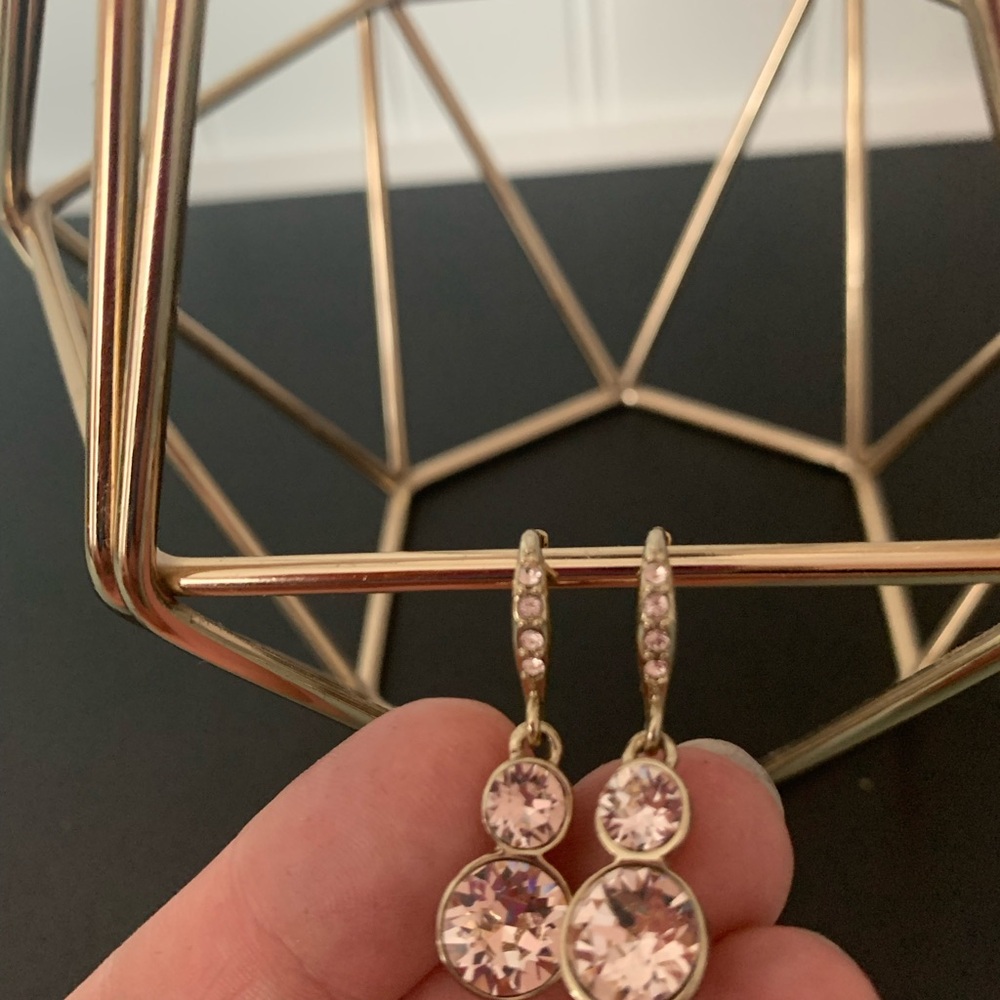 Givenchy Swarovski crystal light pink gold drop earrings - Picture 2 of 5